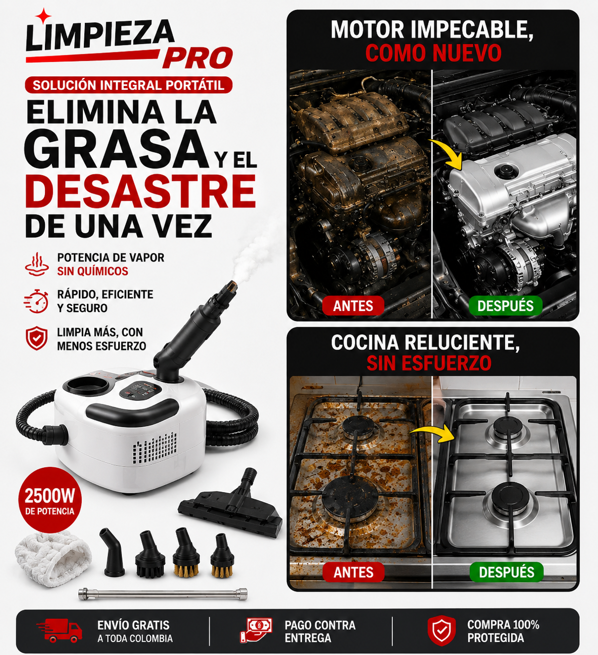 Limpiadora a Vapor Portátil 2500W PRO™ | Adiós grasa pegada al instante - CON 50% DE DESCUENTO