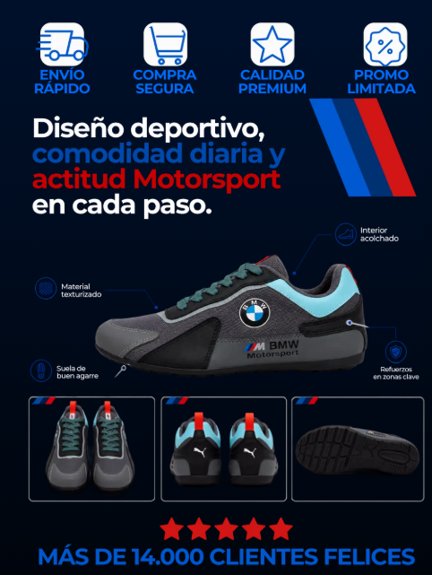 TENIS ORTOPEDICO BMW MOTORSPORT - NUEVO LANZAMIENTO - CON 80% DE DESCUENTO