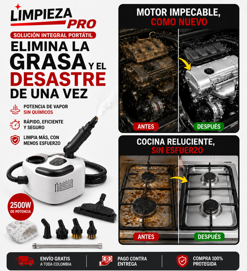 Limpiadora a Vapor Portátil 2500W PRO™ | Adiós grasa pegada al instante - CON 50% DE DESCUENTO